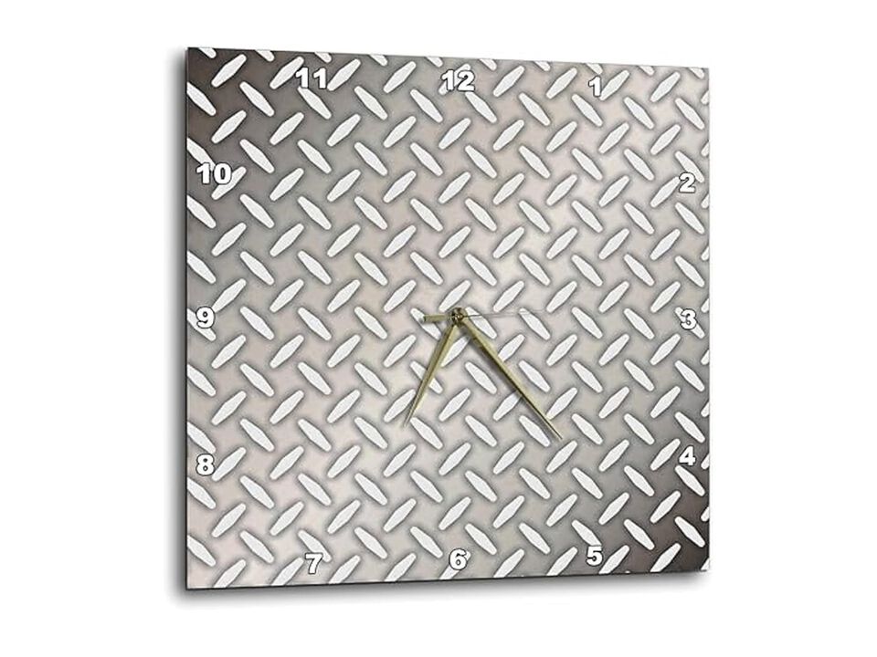Gray Steel Diamond Plate Industrial Wall Clock 10 Inch Silent Home Decor