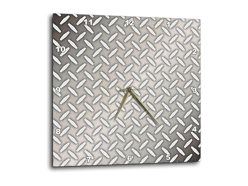 Gray Steel Diamond Plate Industrial Wall Clock 10 Inch Silent Home Decor image number 0