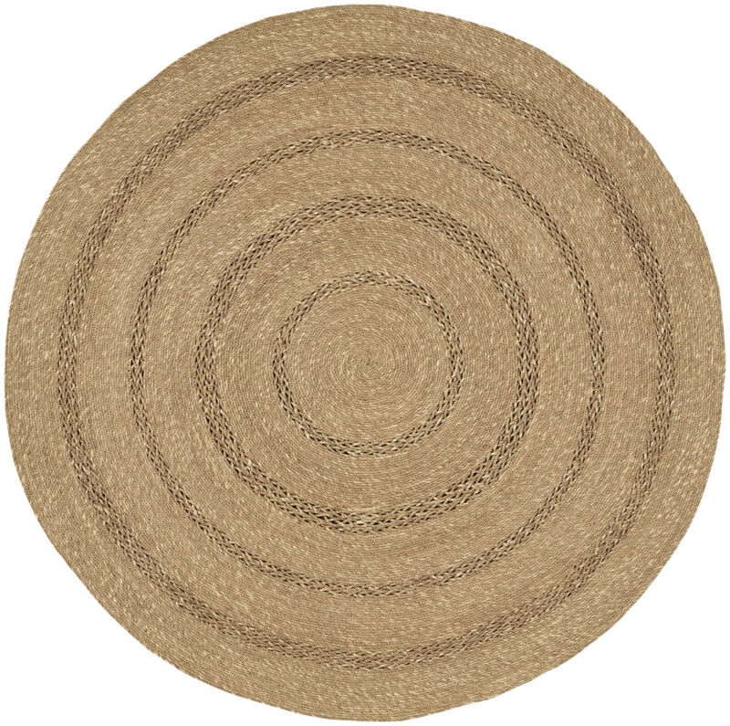 HomeRoots 4' Natural And Brown Round Handmade Indoor Outdoor Area Rug image number 2