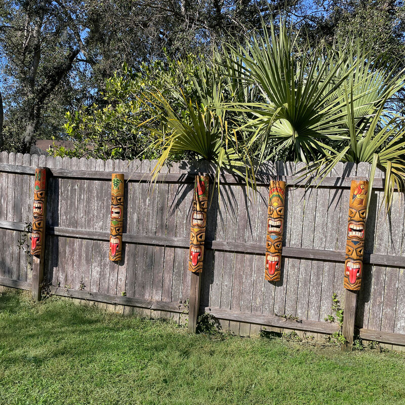 Set of 5 Double Tiki Mask Totem Wall Decor Hand Carved Tribal Sculpture 40 Inch image number 6