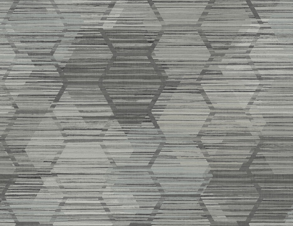 Jabari Charcoal Geometric Faux Grasscloth Wallpaper (Set of 2)