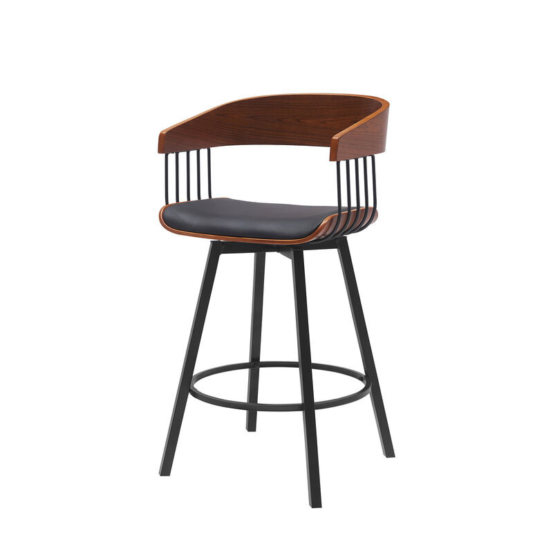 HomeRoots Faux Leather and Metal Counter Stool with Full Back and Armrests image number 4