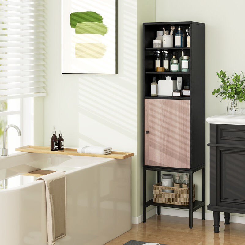 Bathroom Tall Cabinet with 1 Door and 4 Shelves Narrow Storage Unit