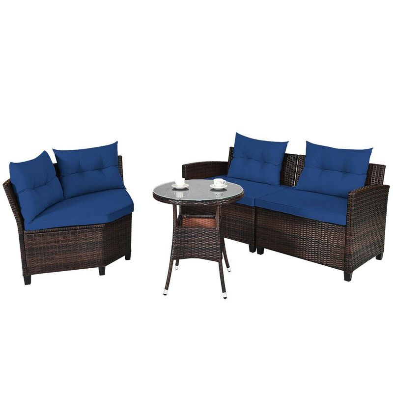 Mondawe 4 Pieces Outdoor Cushioned Rattan Furniture Set