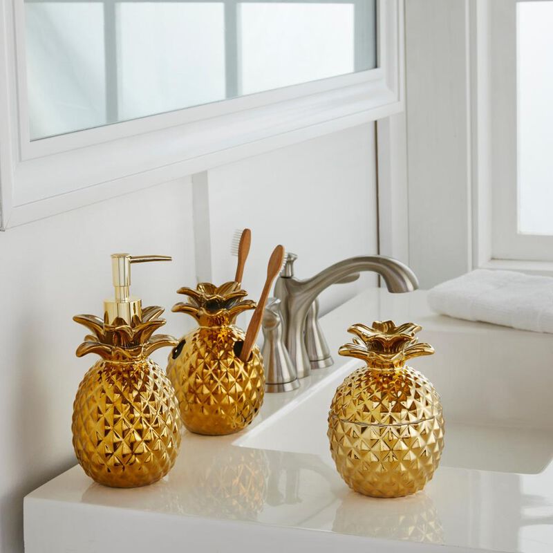 SKL Home Gilded Pineapple Cotton Jar - Gold 5.71x3.96x3.96