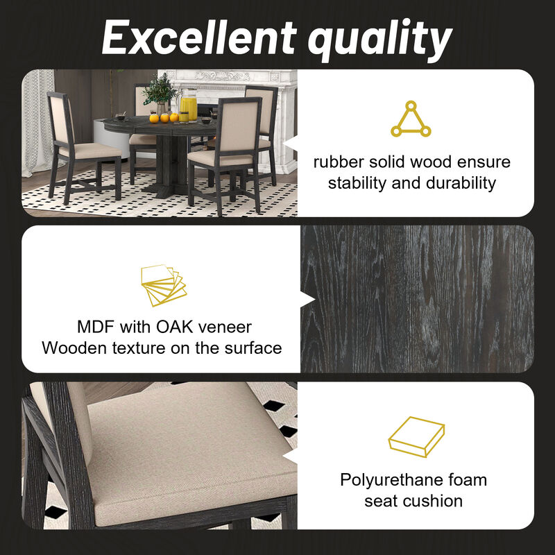 Merax 5-Piece Dining Set Extendable Round Table with Chairs