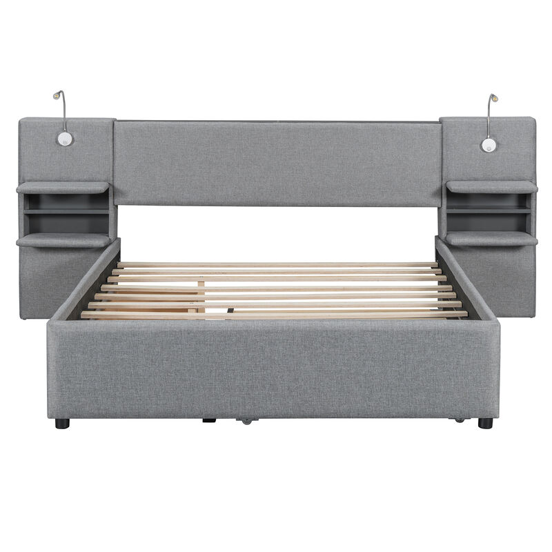 Merax Upholstered Platform Bed with Reading Lights