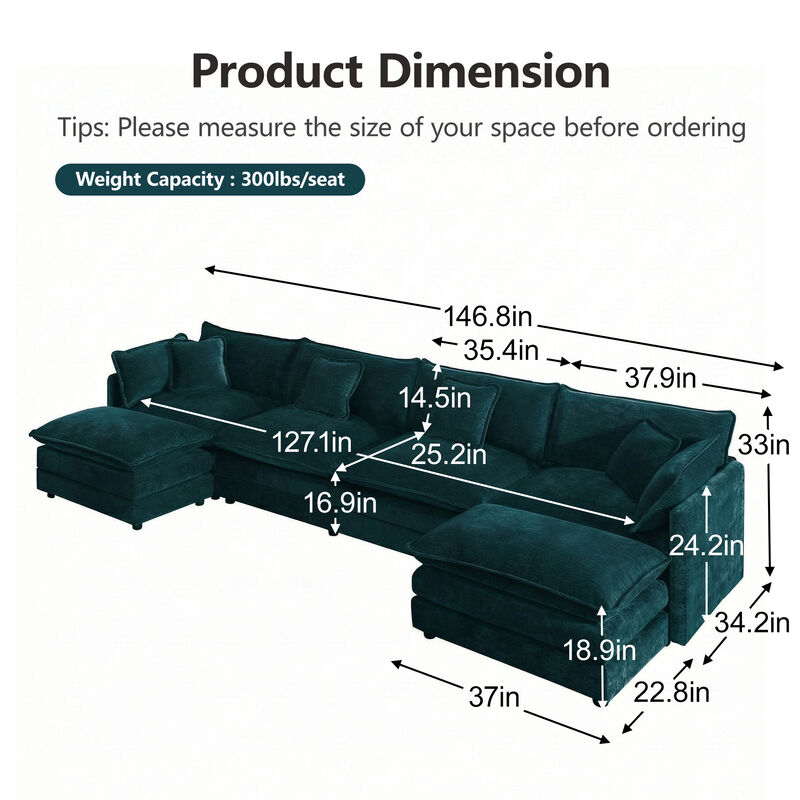 Gisurk Modular Large U-Shape Sectional Sofa image number 8