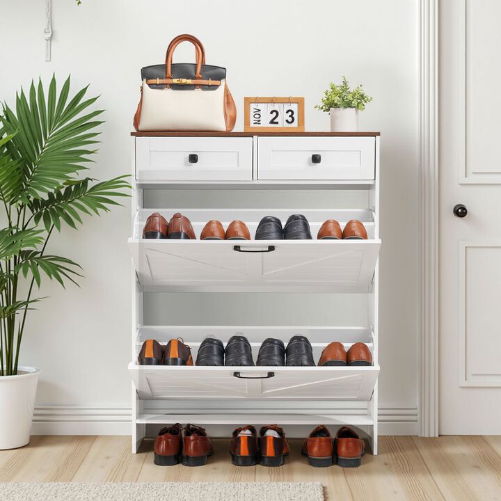 Shoe Cabinet with 2 Flip Drawers, Freestanding Storage Organizer for Entryway
