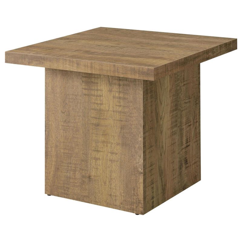 Zet 24 Inch Square End Table with Oversized Block Base, Mango Brown - Benzara