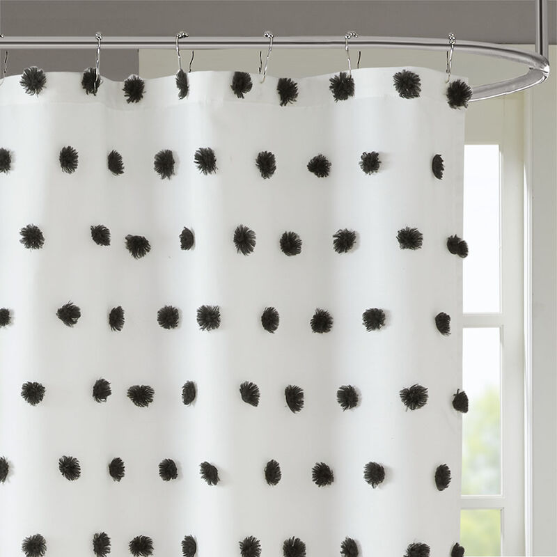 Gracie Mills Albert Polka Dots Casual Shower Curtain with All over pom pom