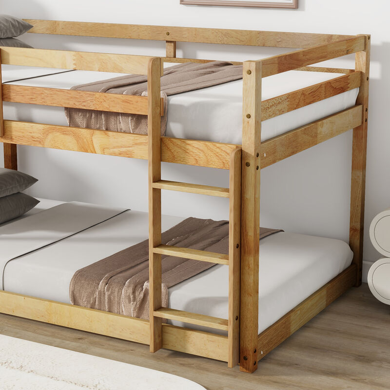 Whisen Twin over Twin Solid Rubber Wood Low-Profile Bunk Bed with Integrated Ladder and Reinforced Slat Platform image number 4