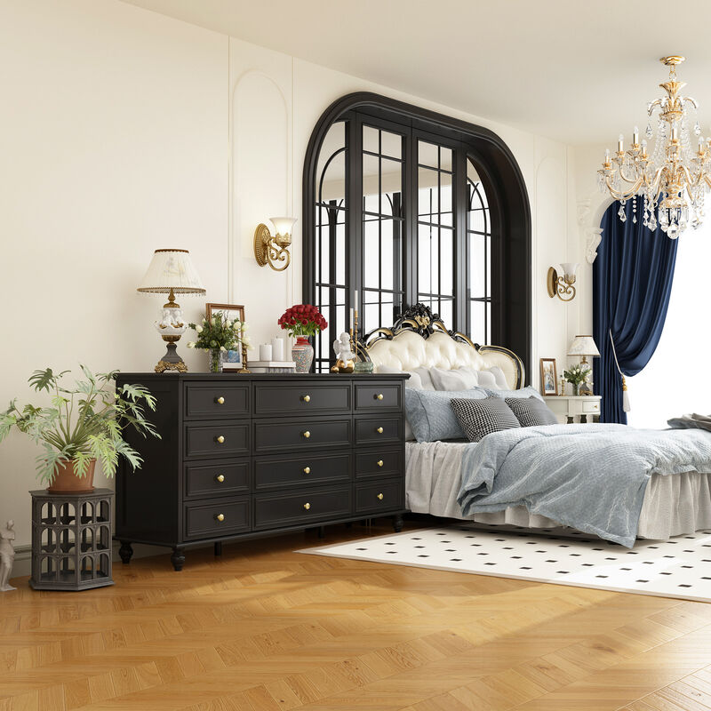 Black Wooden 12-Drawer Chest of Drawers 63 in. W x 31.5 in. H x 15.7 in. D Dresser, Modern European Style