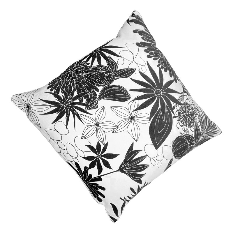 17 x 17 Inch Decorative Square Cotton Accent Throw Pillows, Classic Floral Print, Set of 2, Black and White-Benzara image number 3