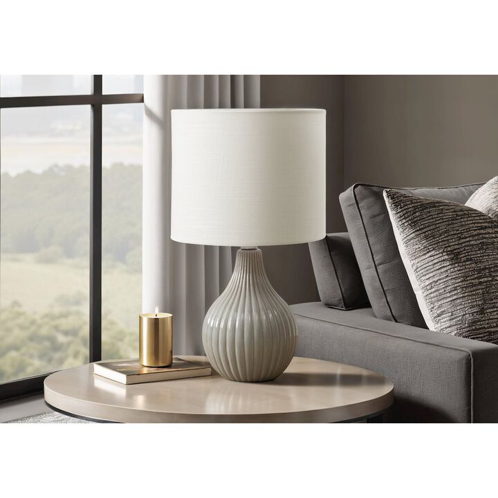 Lighting, 17"H, Table Lamp, Grey Ceramic, Ivory / Cream Shade, Contemporary