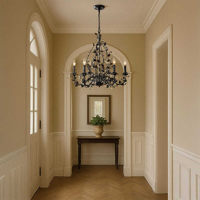Contemporary Dark Bronze Leaf Chandelier Elegant With Crystal Accents For Dining Room image number 2