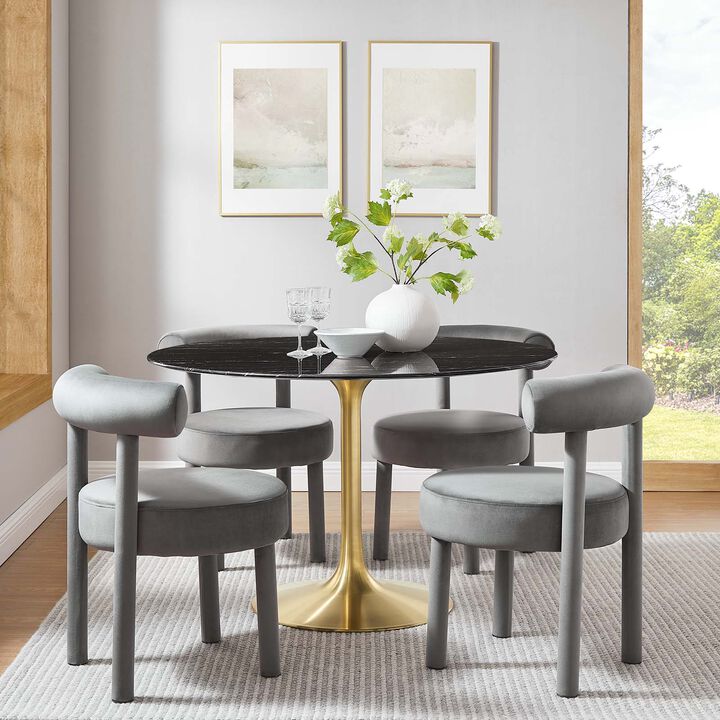 Modway - Lippa 48" Round Artificial Marble Dining Table Gold Black