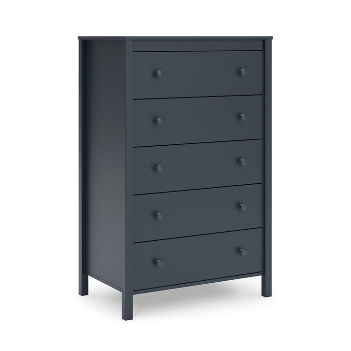 Cian Tall Dresser Chest, 5 Drawers, Knobs, Navy Blue Wood, 50 Inch