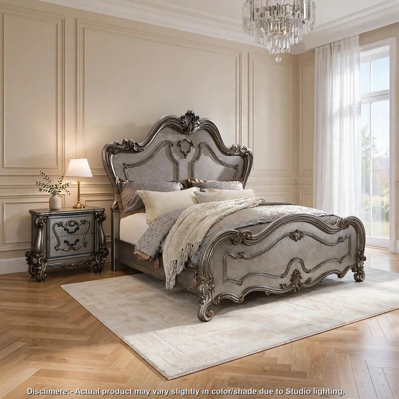 2pc Queen Bedroom Set, Silver and Gray, Nightstand image number 1