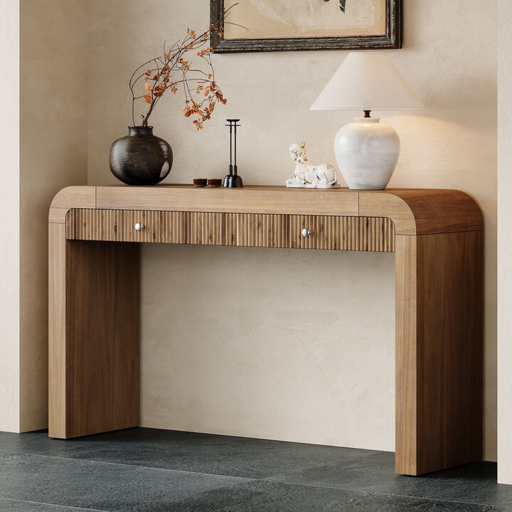 Merax Rustic Console Table with Fluted Drawer Front