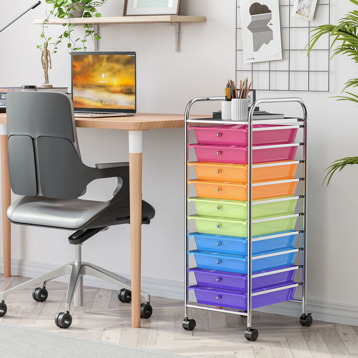 Rolling Storage Cart with 10 Drawers and 4 Universal Casters for Home Office