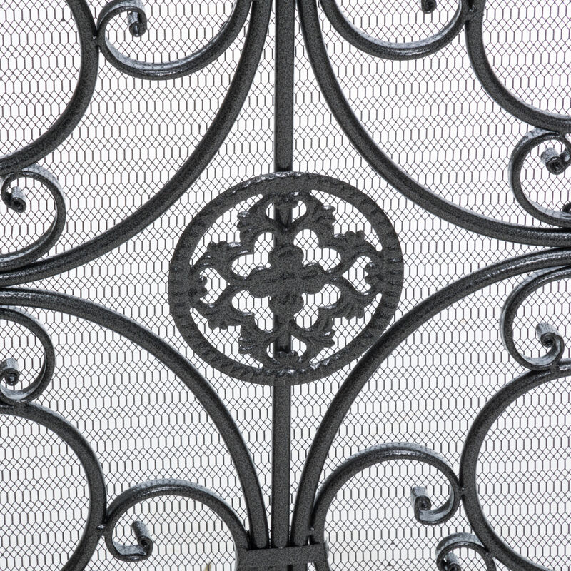 Streamdale Darcie Wrought Iron Fireplace Screen, Black Finish with Ornate Design image number 2