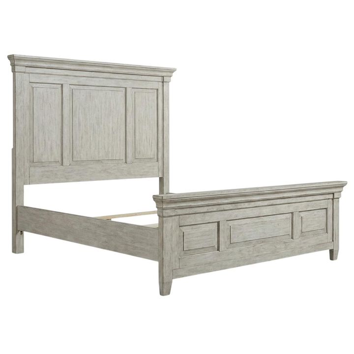 Liberty Furniture Heartland Queen Panel Bed, Dresser & Mirror - Antique White w/ Tobacco Tops
