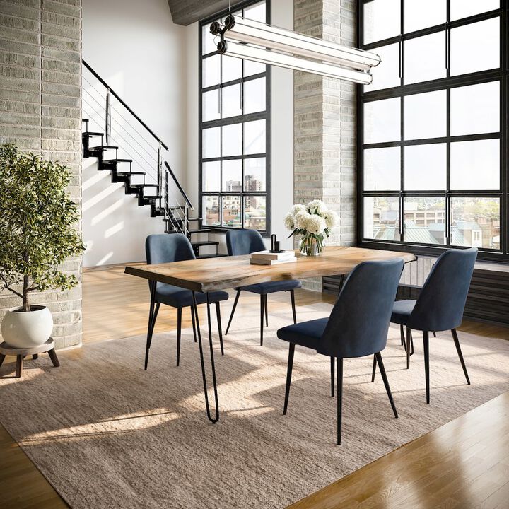 Jofran Five Piece Solid Acacia Dining Set with Upholstered Mid-Century Modern Chairs