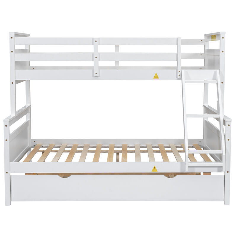 Whisen Twin over Full Bunk Bed with Ladder, Twin Size Trundle, Safety Guardrail - Gray