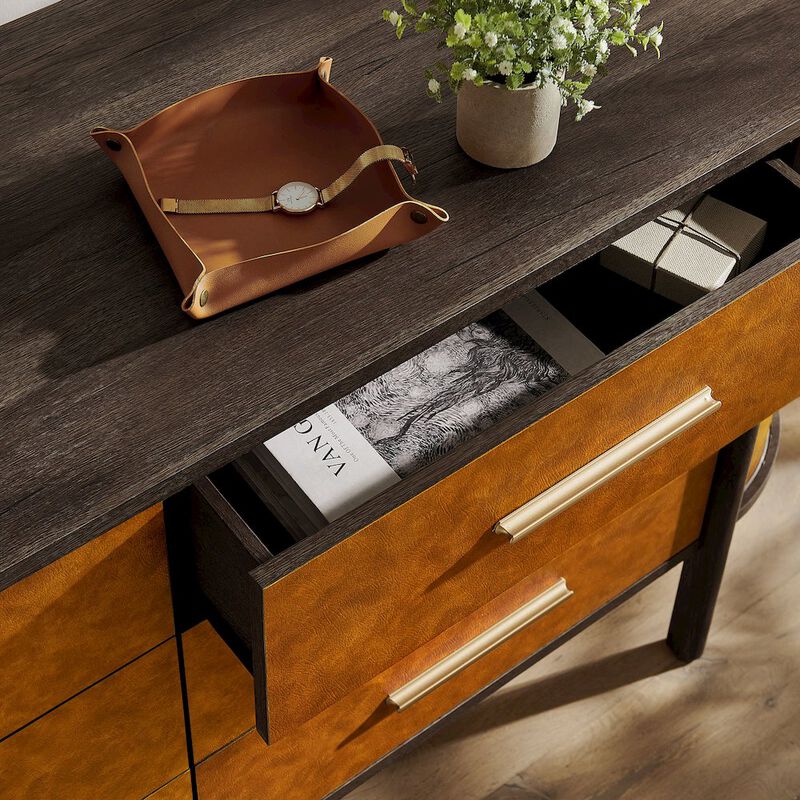Coralie Curved 6-Drawer Vegan Leather Oval Dresser image number 9