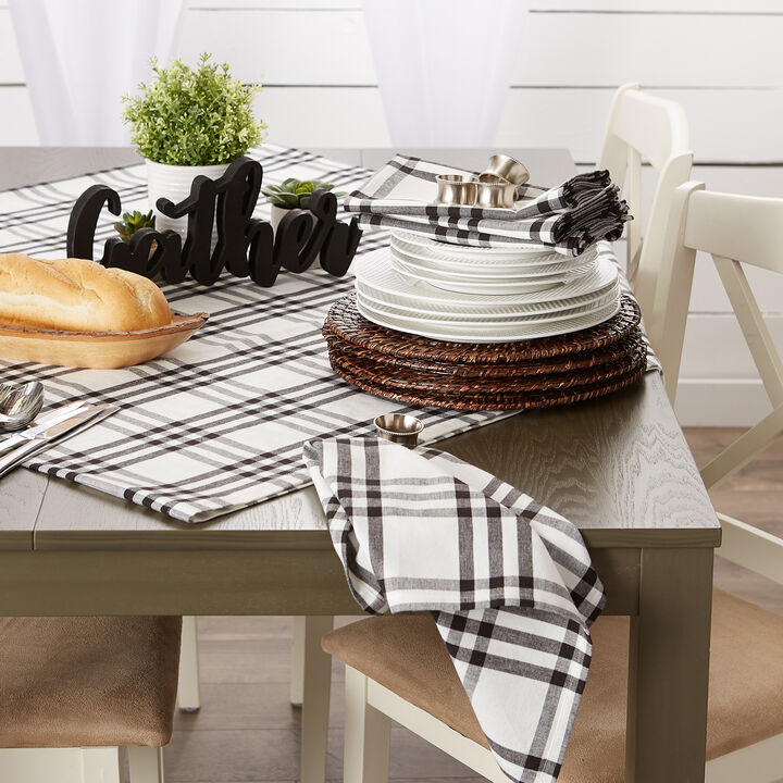 40" Black and White Plaid Table Topper