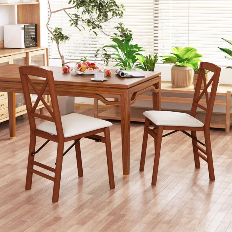 Folding Dining Chairs Set of 2 with Padded Seat and Rubber Wood Frame image number 1