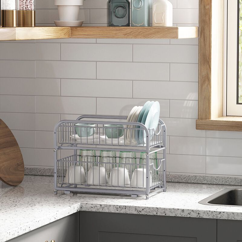 BreeBe Silver 2-Tier Pull Out Sliding Cabinet Organizer image number 5