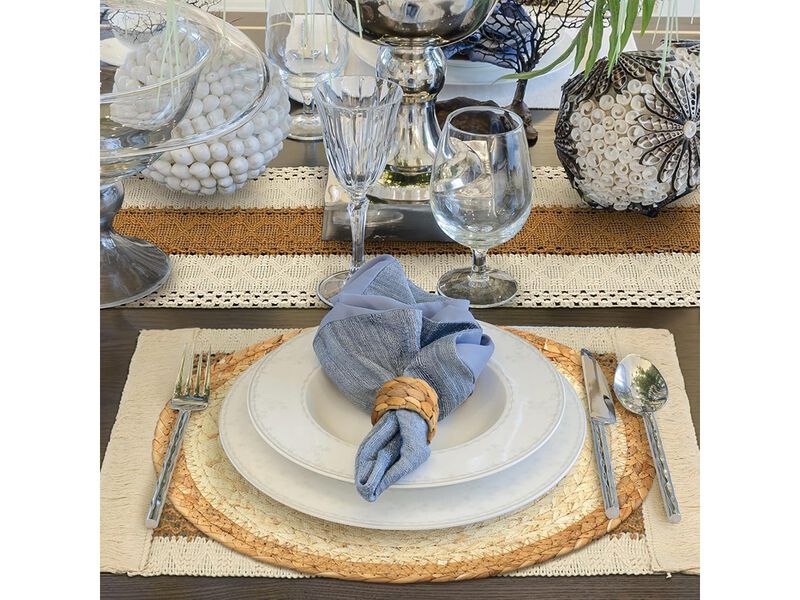 Boho Table Runner Placemat and Napkin Ring Set image number 5
