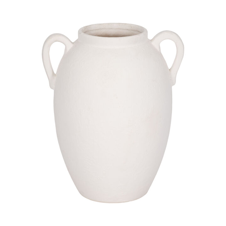 Cer, 10" Textured Jug W/ Handles, White