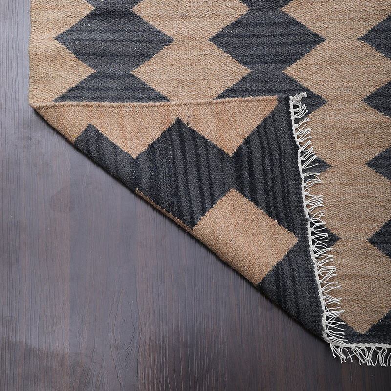 RUGSOTIC CARPETS HAND WOVEN FLAT WEAVE KILIM WOOL ECO-FRIENDLY AREA RUGS  - 5'x8', Rectangle Shape, Brown Charcoal Color, Contemporary Design, Low Pile Handmade Rugs for Living Room (D00108)