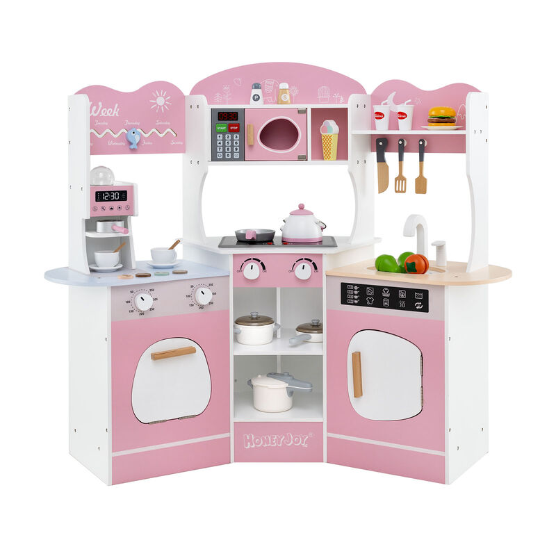 Multi-Feature Wooden Kitchen Set for Kids &ndash; Includes Slide, Coffee Machine, Sink & Stove