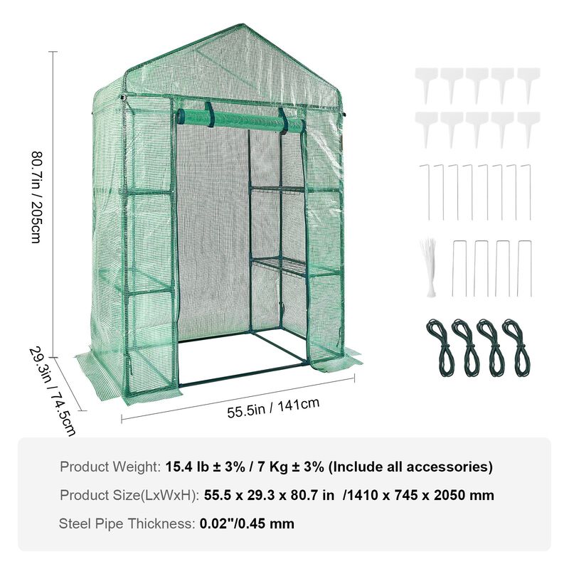 Portable Walk-in Greenhouse with Shelves, Roll-Up Windows, and Heavy-Duty PE Cover