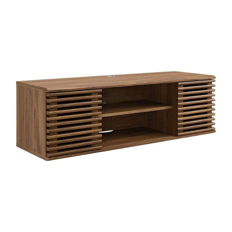 Wooden brown wall-mount TV console with sleek design and sturdy build image number 0