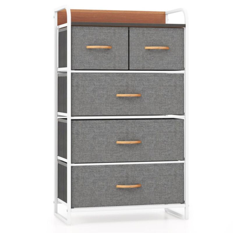 Hivvago 4-Tier Organizer Tower Steel Frame Wooden Top Storage with 5-Drawer Dresser
