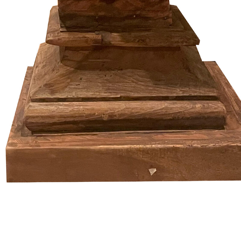 20 Inch Accent Table, Rustic Pillar Pedestal with Scrolled Carvings, Brown image number 4