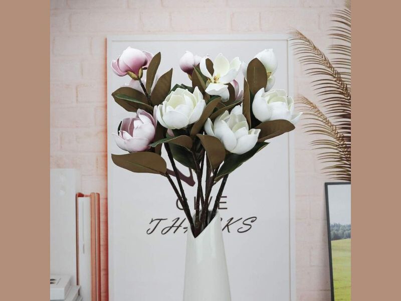 White Artificial Magnolia Flower Heads Long Stem Vase Filler image number 2