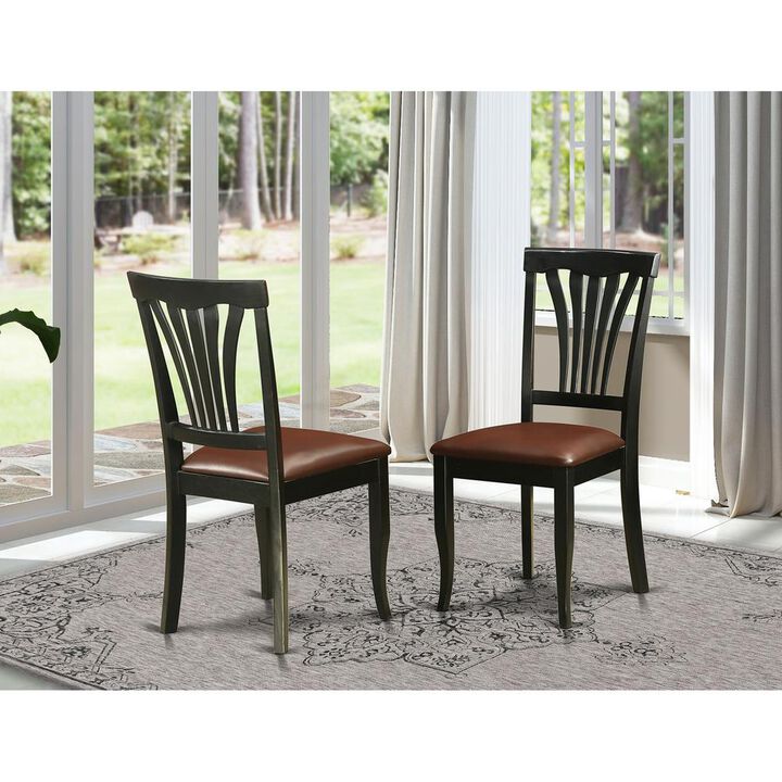 Avon Chair for dining room With Faux Leather Seat - Black Finish, Set of 2