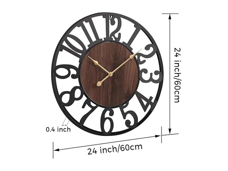 Wood Farmhouse Completely Wall Clock 24 Inch Silent Non Ticking Battery Operated image number 1