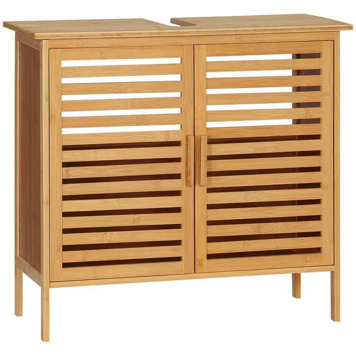Natural Bathroom Storage: Bamboo Sink Cabinet with 2 Slatted Doors