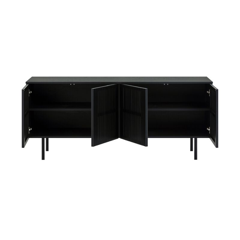 Dyan 66 Inch Sideboard Buffet Cabinet Console, 4 Doors, Black Wood Finish