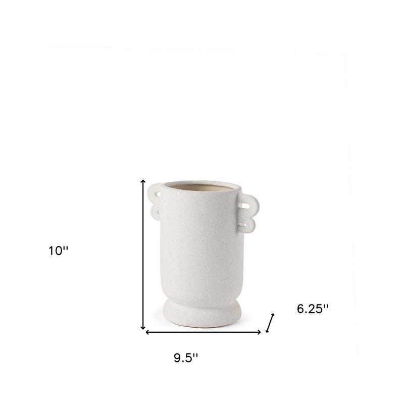 HomeRoots 10" Off White Ceramic Cylinder Table Vase With Handles image number 3