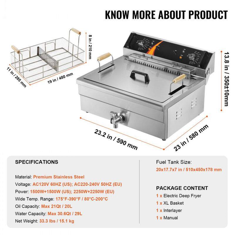 Commercial Countertop Deep Fryer, Large Capacity Stainless Steel, Electric Oil Fryer with Basket-Silver image number 2