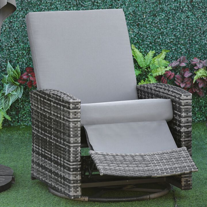 Patio Wicker Recliner Chair with Footrest, Outdoor PE Rattan 360Â°Swivel Chair with Soft Cushion for Patio, Garden, Backyard, Grey