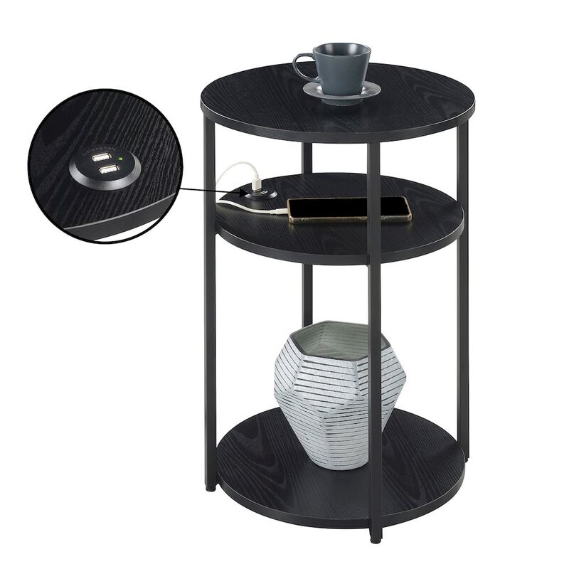 Designs2Go Simon 3 Tier End Table with USB Ports